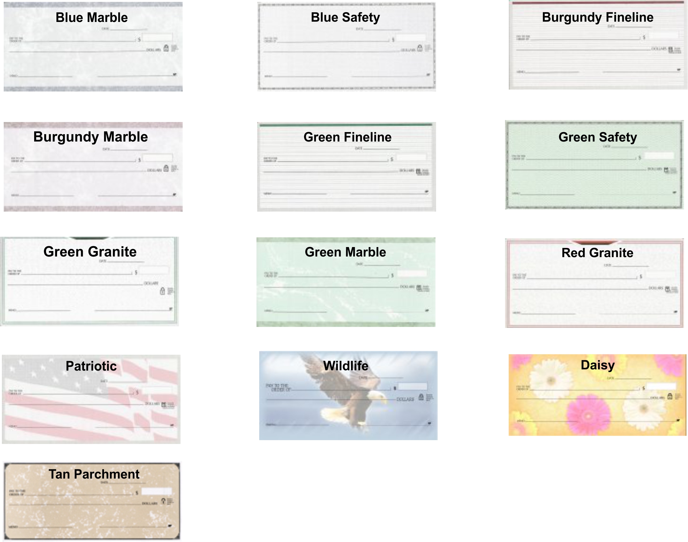 13 different styles of personal checks to order
